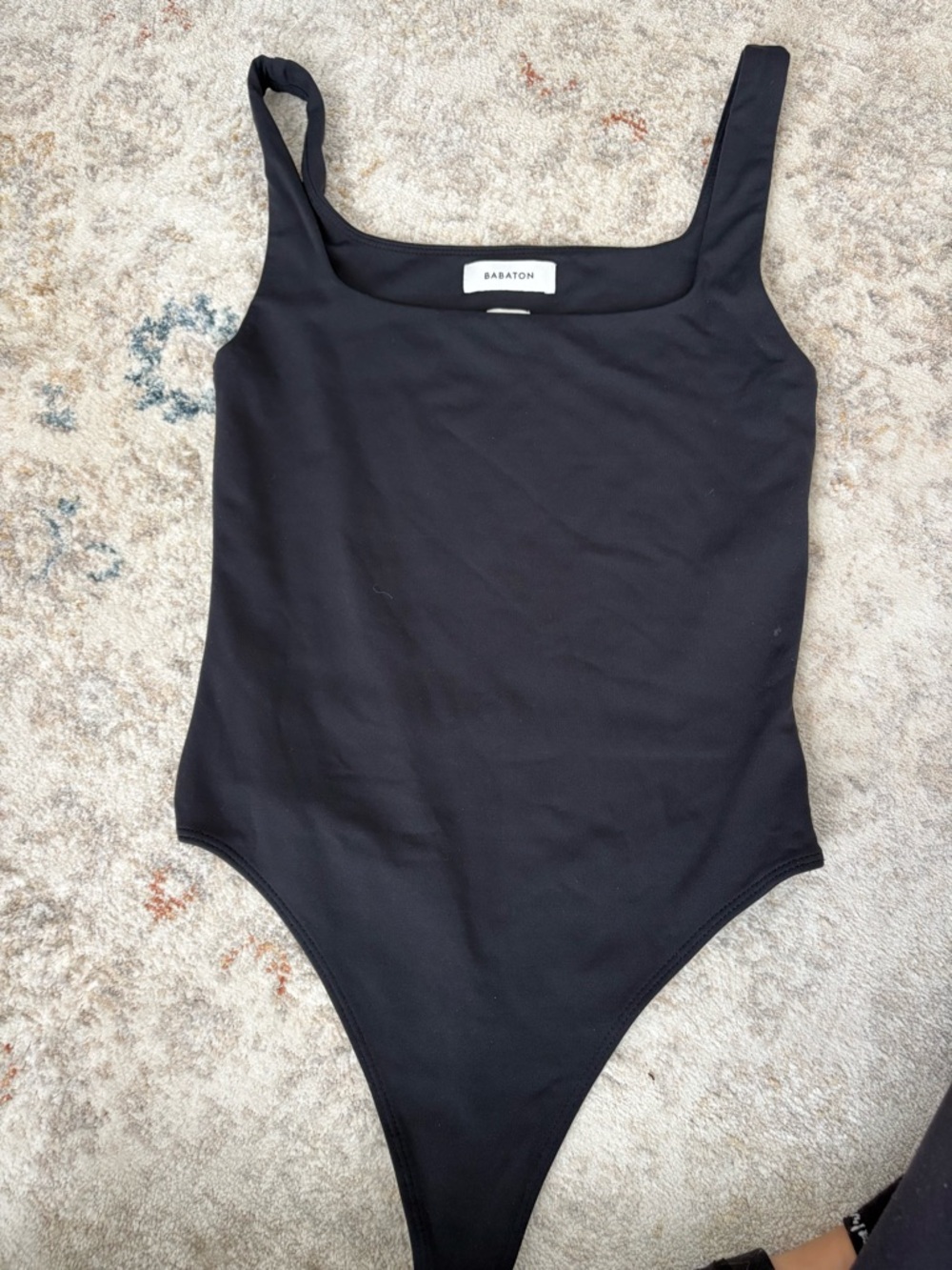 Babaton Black Square-Neck Bodysuit with Thick Straps